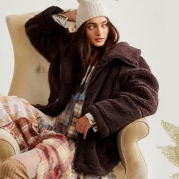 Free People Raya Cozy Coat in Chocolate Merlot - Picture 2 of 8